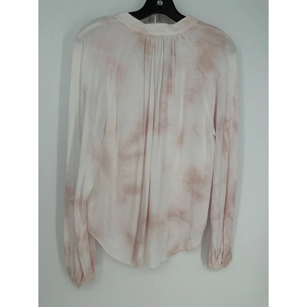 Cloth & Stone Blouse Women Small Pink White Tie Dye EcoVero Button Up Boho Flowy